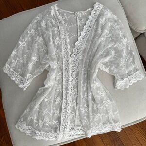 Sheer Floral Lace Kimono Cardigan with Open Front